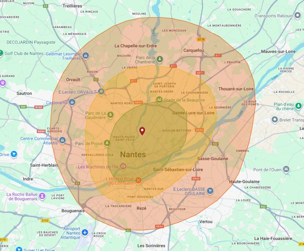 Zone d'intervention VULPO : 15min